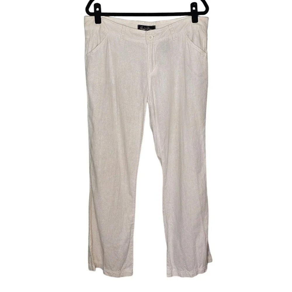 Susie Rose Linen Blend Pants Juniors 13 Cream Straight Leg Casual Summer Coastal